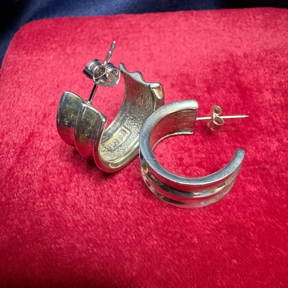 Earrings 925 Sterling Silver Hoops Brutalist Retro - Picture 9 of 12